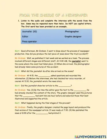 From the inside of a newspaper