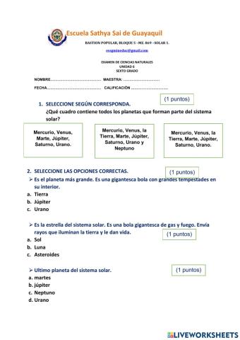6 Examen de ciencias naturales