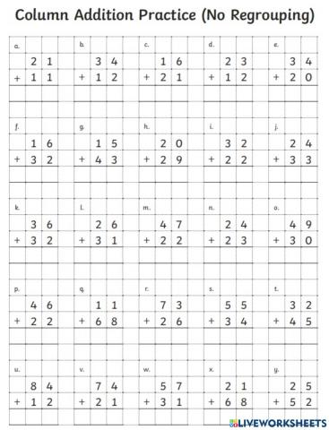 2 digits Addition (Without Regrouping)