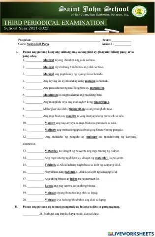 Third Periodical Exam in Filipino 6