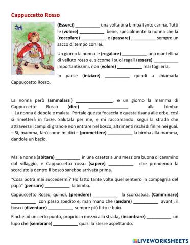 Cappuccetto Rosso: imperfetto, passato prossimo e trapassato prosimo