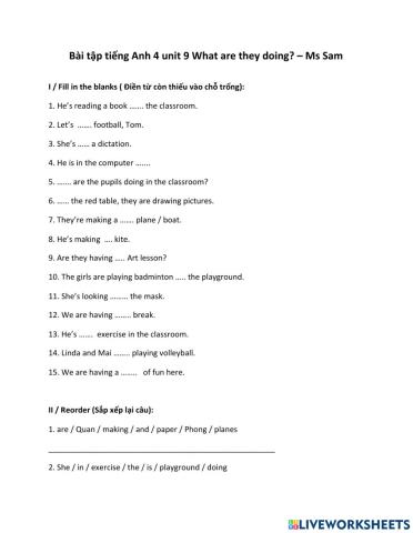 Tiếng Anh 4 Unit 9