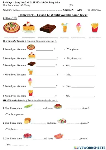 3A1-Lesson 6- Would you like some fries?