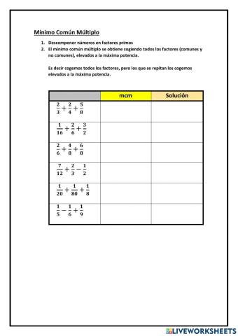 Mínimo Común múltiplo