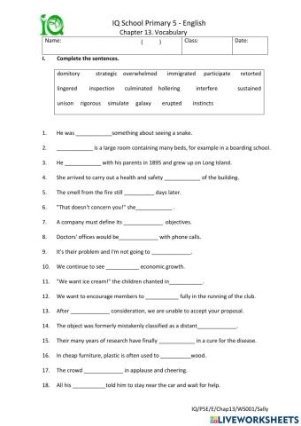 Chapter 13 - Vocabulary - English 5E-B