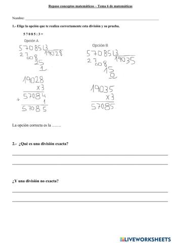 Repaso tema 6 de Matemáticas 3º Primaria