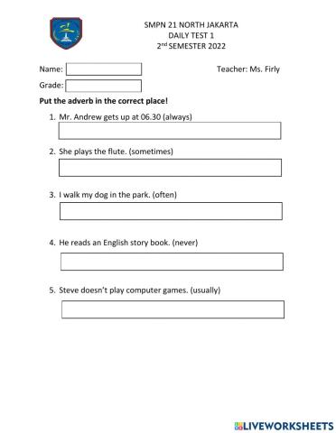 Daily Test 1 Simple Present