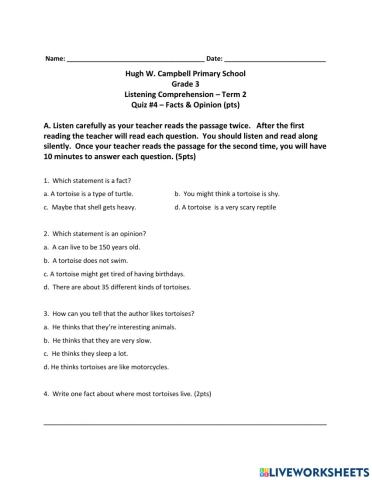 Fact & Opinion Listening Quiz