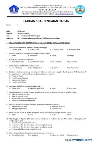 Latihan soal tema 7 sub tema 2