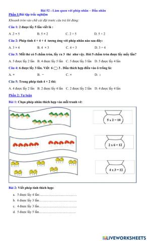 Toán - Tuần 19 - Bài 52