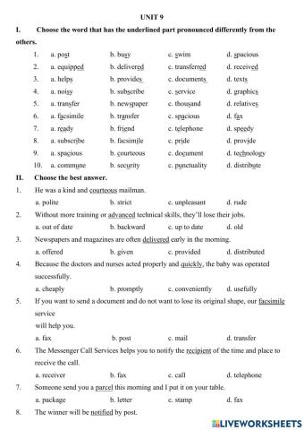 Unit 9 the post office