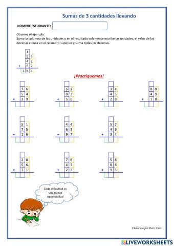 Suma de 3 cantidades llevando