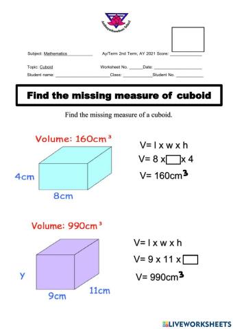 Volume of cuboid