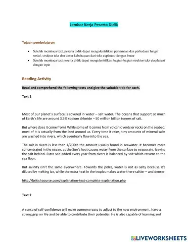 Explanation Text worksheet