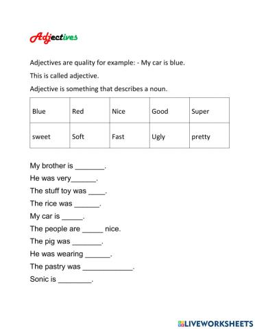 Adjectives drag and drop