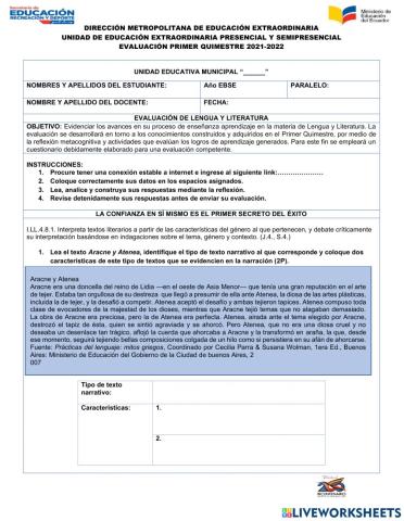 Evaluación del primer quimestre