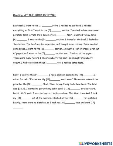 Grocery Shopping Cloze