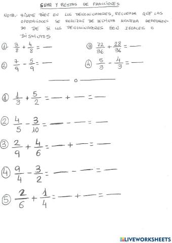 Suma y resta de fracciones