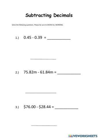 Subtracting Decimals