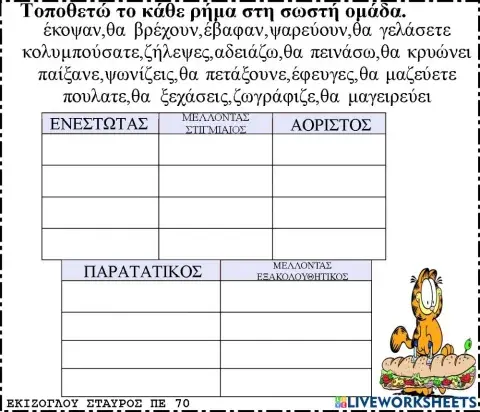 Τοποθετω το καθε ρημα στο σωστο χρονο.