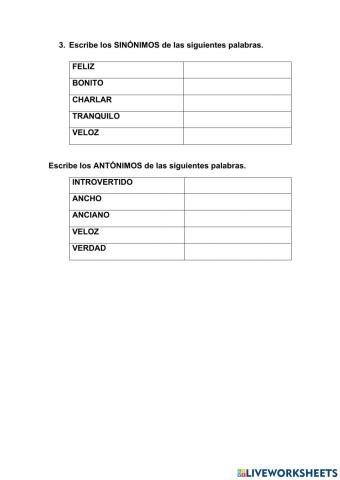 Sinónimos y antónimos