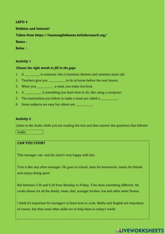 Hobbies and interests