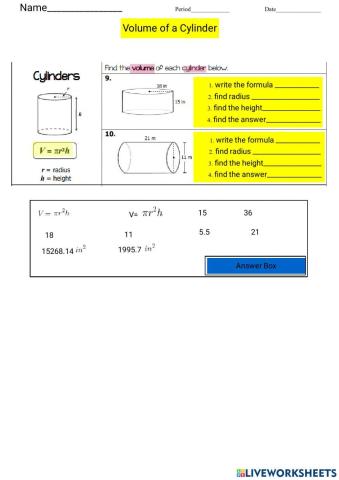 Volume of cylinder notes