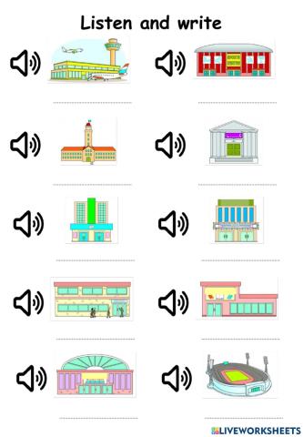 Listen and write (places)