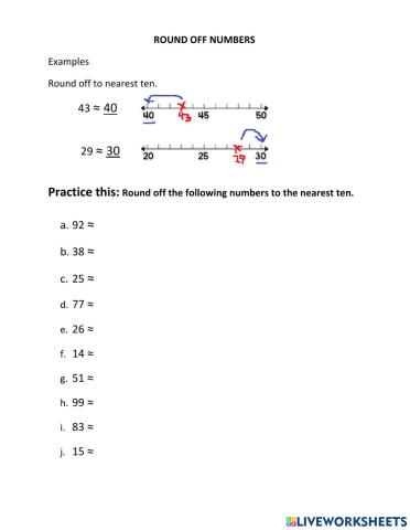 Round off numbers to ten (2 digit) Year 4