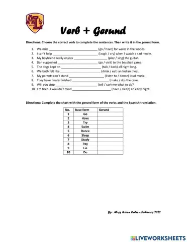 Verbs + Gerund