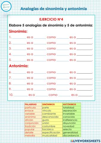 Analogías de sinonimia y antonimia-