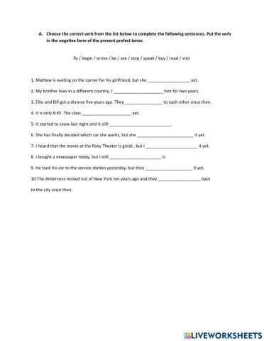 Present perfect negatives