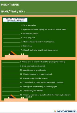 Year 5 Vocabulary Quiz