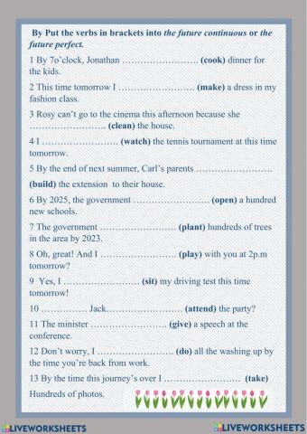 Future Continuous - Future perfect