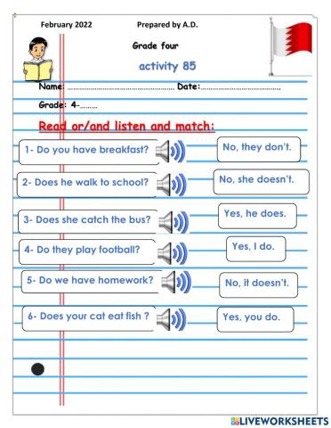 Listen,read and match