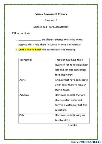 Science Mid Term Assessment