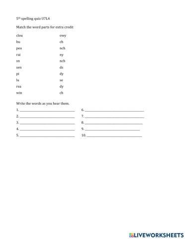 5th spelling test form U7 L4