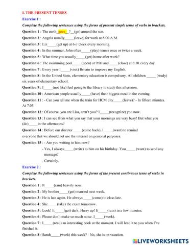 English uni - present tense