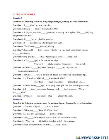 English uni-past tenses