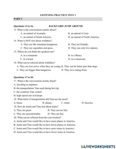 Listening practice test 1