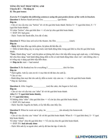 English uni-past tense key 9