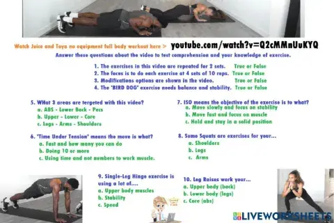 20 minutes no equipment full body workout and worksheet