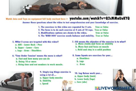 20 minutes no equipment full body workout and worksheet