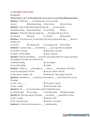 English uni-mixed tenses TEST 1