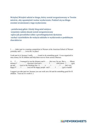 Writing - a description of an event