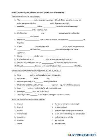 Speakout Pre-int unit 2