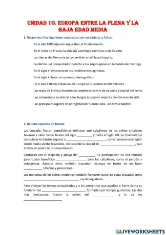 Europa entre la Plena y la Baja Edad Media