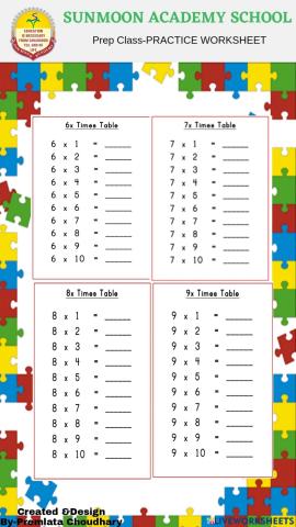Practice Tables of 6, 7, 8, 9  No.s
