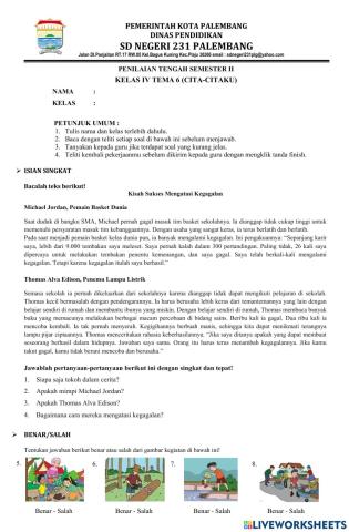 Soal PTS Tema 6 Kelas IV