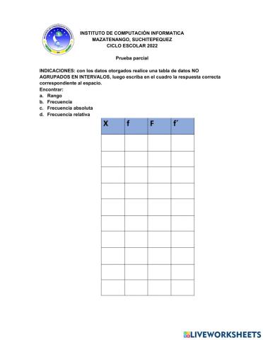 PARCIAL DATOS NO AGRUPADOS